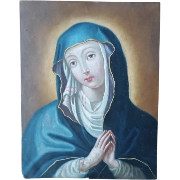 Antique painting on copper depicting the Virgin Mary, 18th century, Italian school