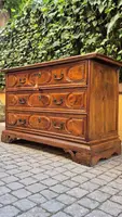 Commode à tiroirs de style « canterano » ancienne de Bologne, datant du XVIIe siècle, avec incrustations de ronce de noyer