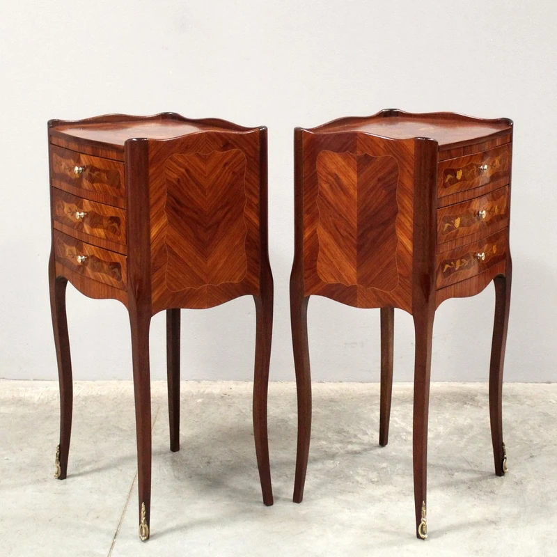 Antique pair of Napoleon III-style inlaid nightstands