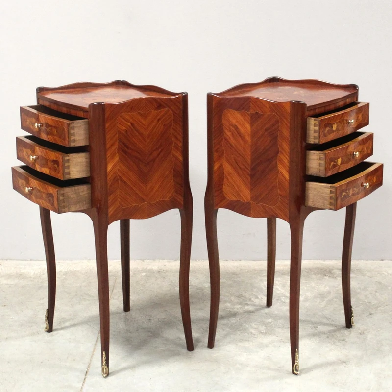 Antique pair of Napoleon III-style inlaid nightstands