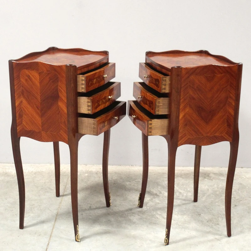 Antique pair of Napoleon III-style inlaid nightstands