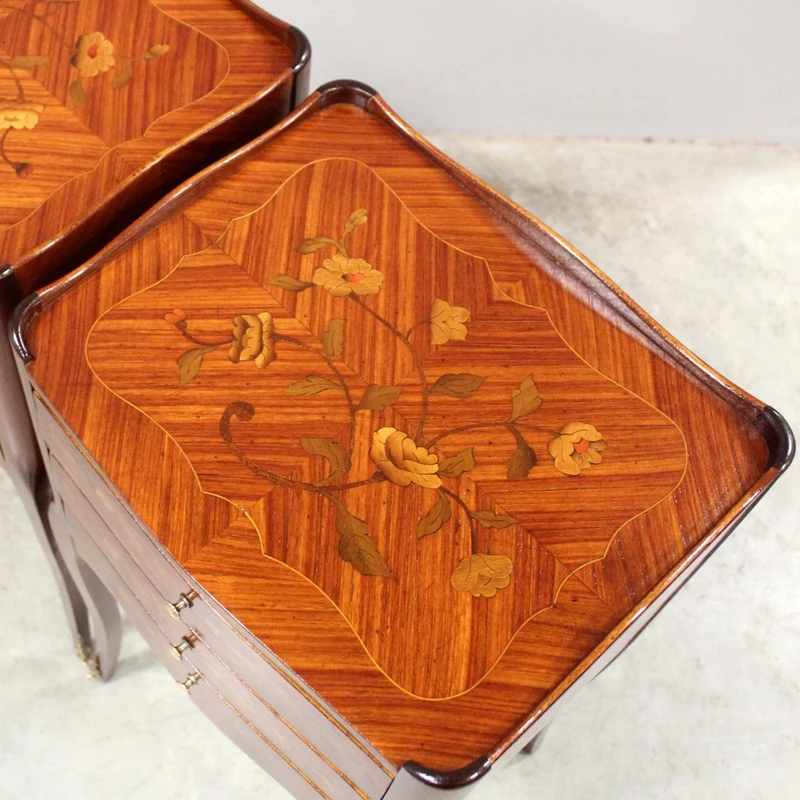 Antique pair of Napoleon III-style inlaid nightstands