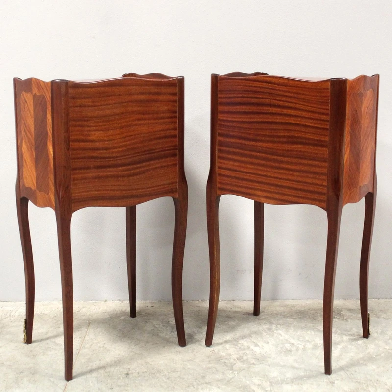 Antique pair of Napoleon III-style inlaid nightstands
