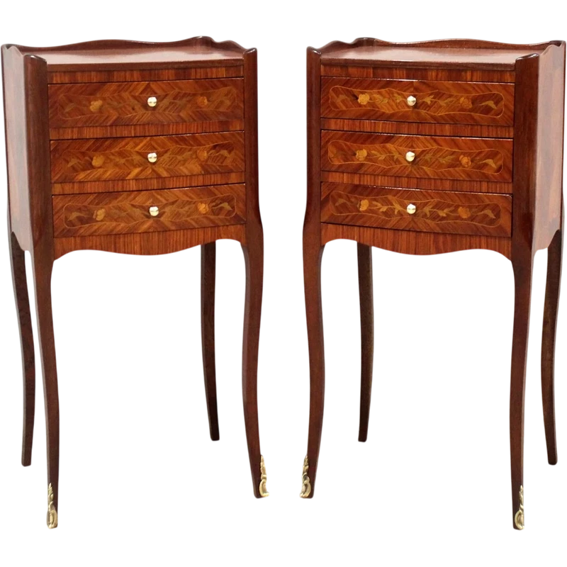 Antique pair of Napoleon III-style inlaid nightstands