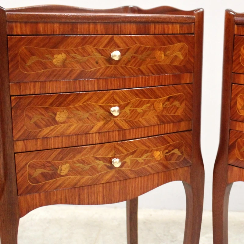 Antique pair of Napoleon III-style inlaid nightstands