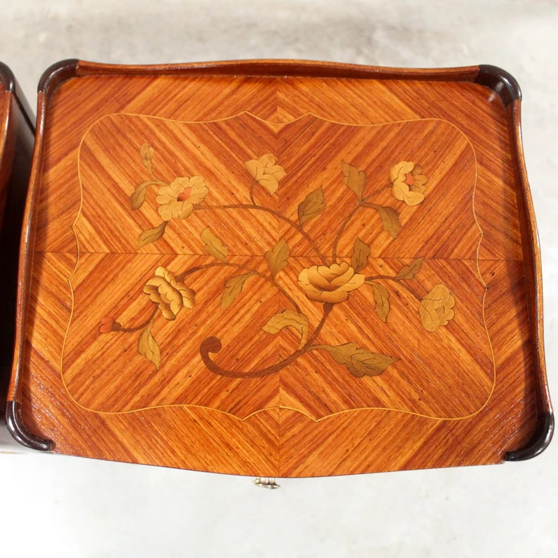 Antique pair of Napoleon III-style inlaid nightstands
