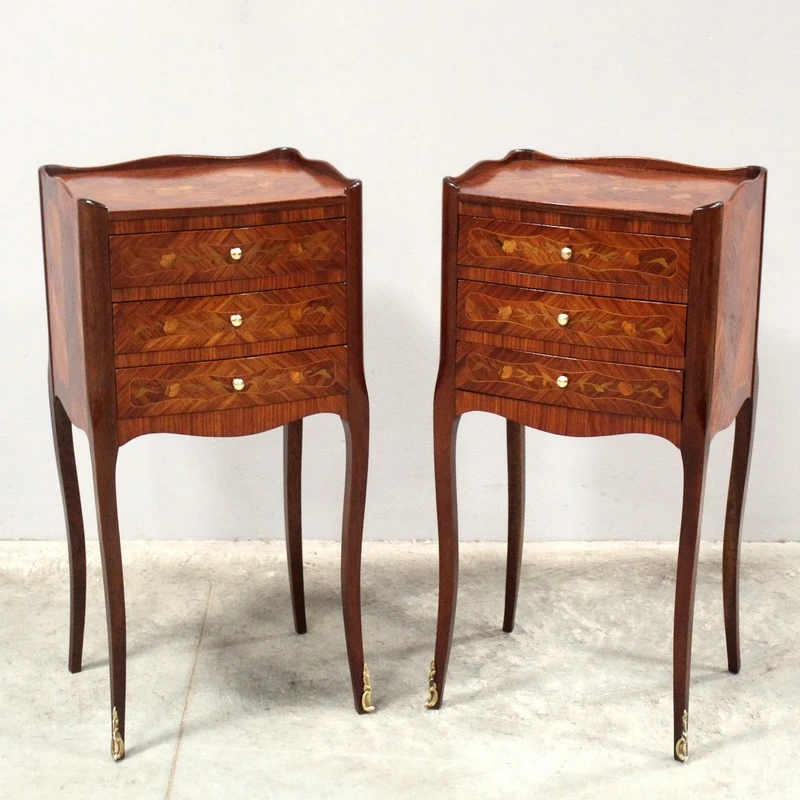 Antique pair of Napoleon III-style inlaid nightstands