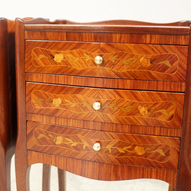 Antique pair of Napoleon III-style inlaid nightstands