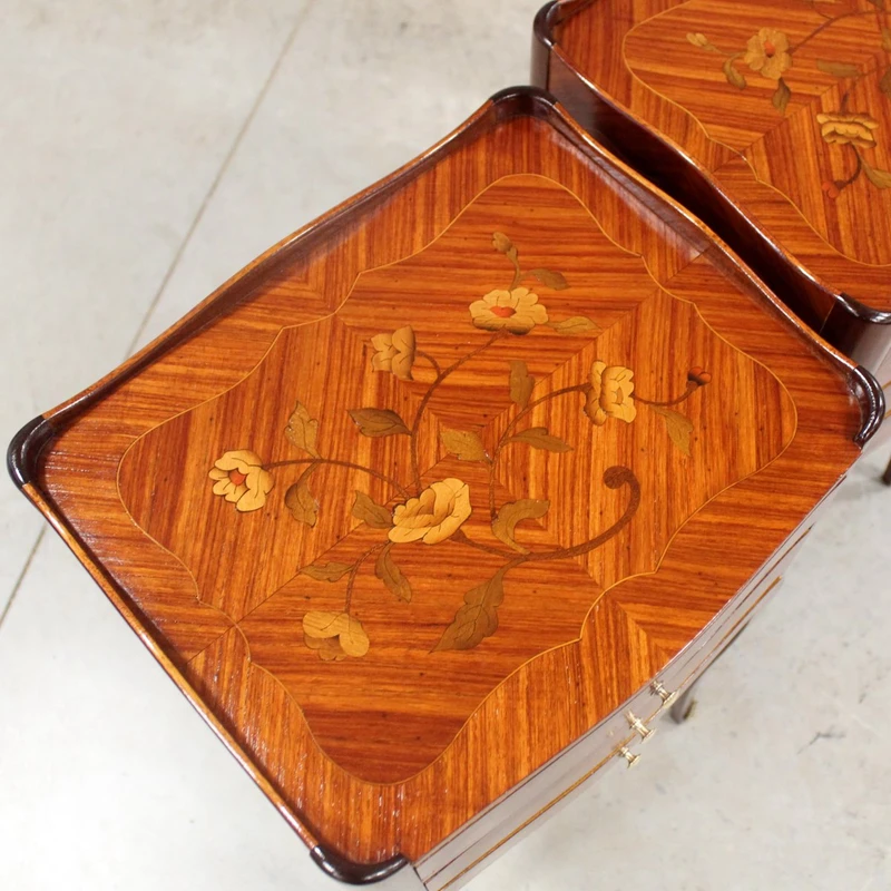 Antique pair of Napoleon III-style inlaid nightstands