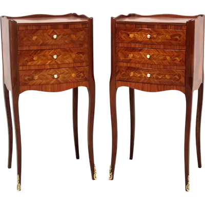 Antique pair of Napoleon III-style inlaid nightstands