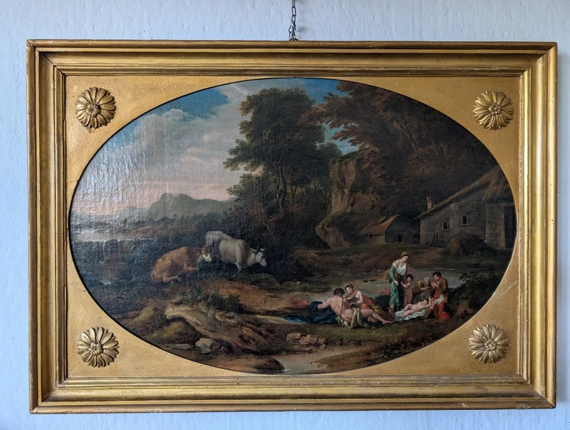 Idyllic Landscape with Figures – 18th-Century Roman School