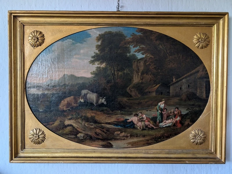 Idyllic Landscape with Figures – 18th-Century Roman School