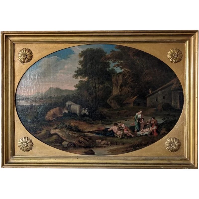 Idyllic Landscape with Figures – 18th-Century Roman School