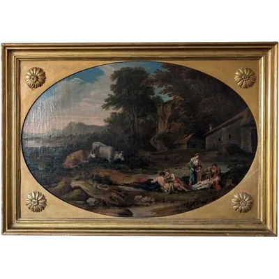 Paysage arcadien avec des personnages – École romaine du XVIIIe siècle