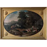 Idyllic Landscape with Figures – 18th-Century Roman School