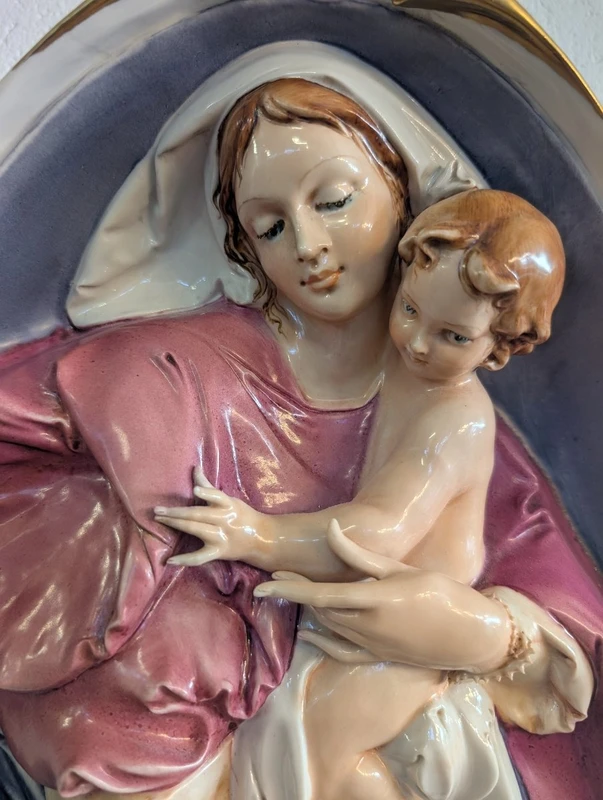 Pier Paolo Cedraschi – Vierge à l'Enfant en céramique polychrome signée, années 60