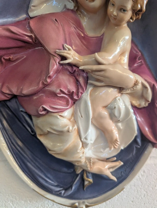 Pier Paolo Cedraschi – Vierge à l'Enfant en céramique polychrome signée, années 60