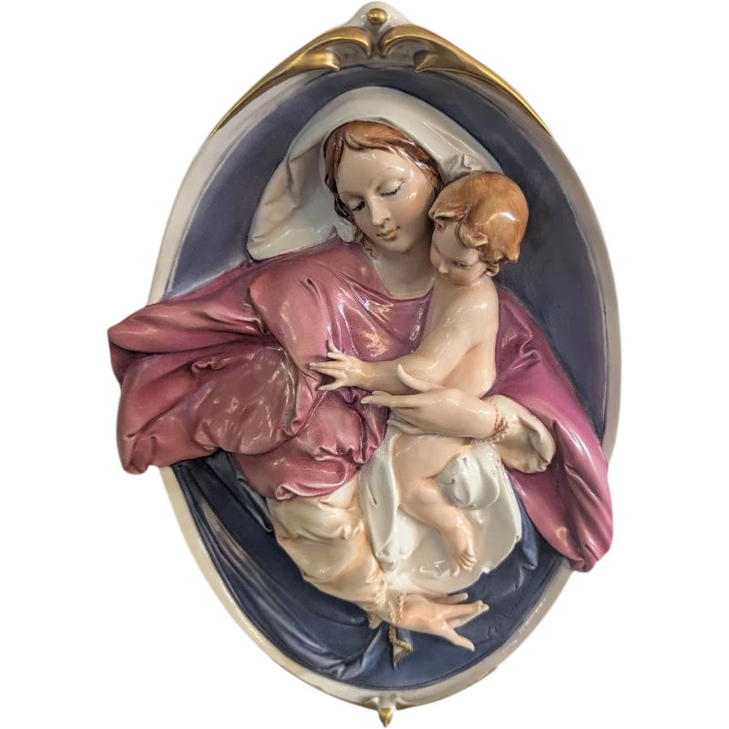Pier Paolo Cedraschi – Vierge à l'Enfant en céramique polychrome signée, années 60