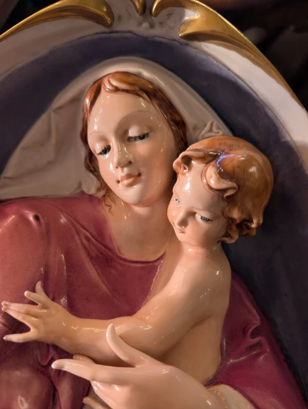 Pier Paolo Cedraschi – Vierge à l'Enfant en céramique polychrome signée, années 60