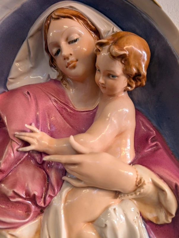 Pier Paolo Cedraschi – Vierge à l'Enfant en céramique polychrome signée, années 60