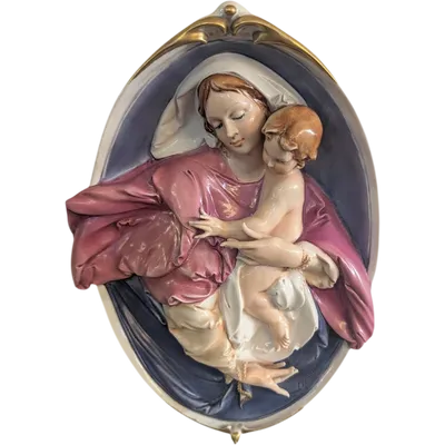Pier Paolo Cedraschi – Signed polychrome ceramic "Madonna and Child," 1960s