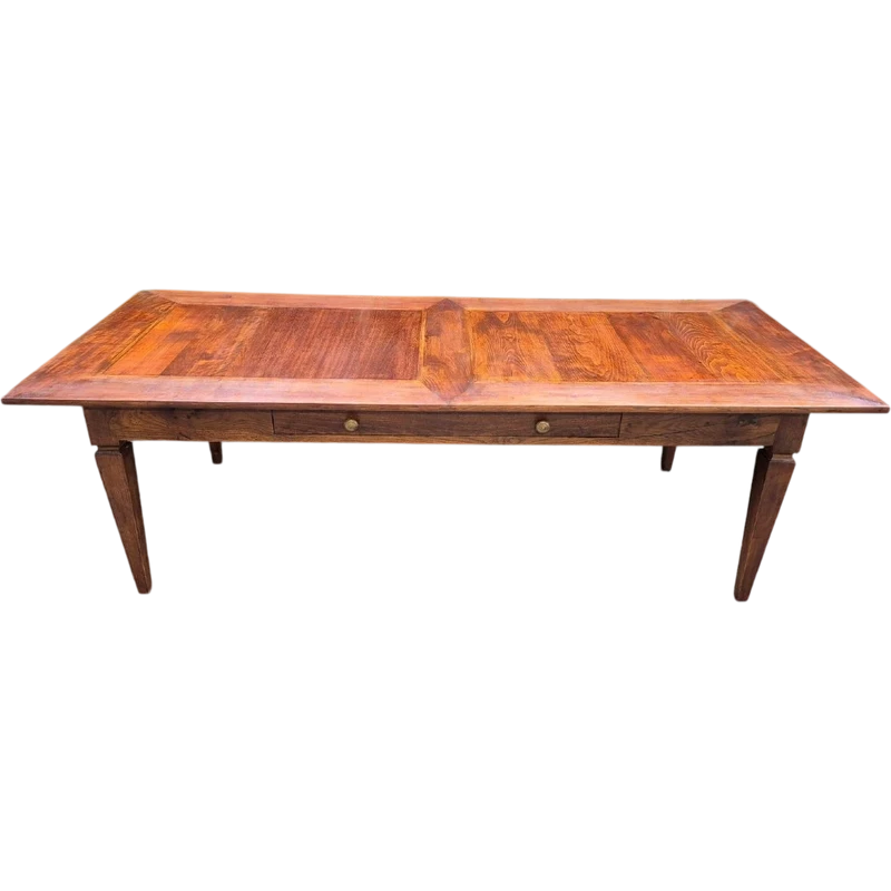 Grande table de salle à manger ancienne en noyer et cerisier