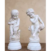 Paire de putti allégoriques en marbre de Carrare – XIXe siècle