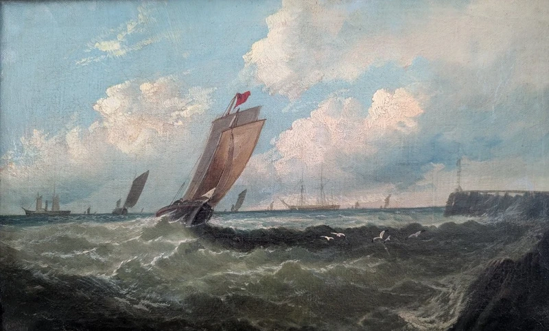 Marina with fishing boats along the coast – First half of the 19th century