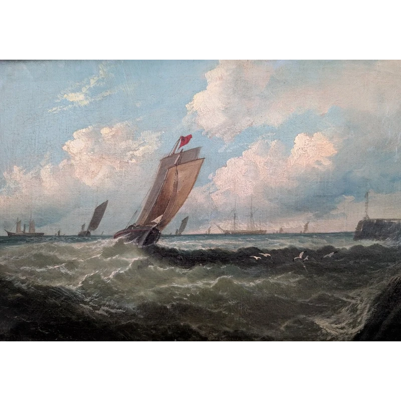 Marina with fishing boats along the coast – First half of the 19th century