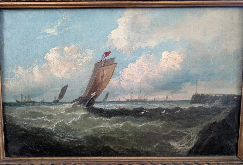 Marina with fishing boats along the coast – First half of the 19th century
