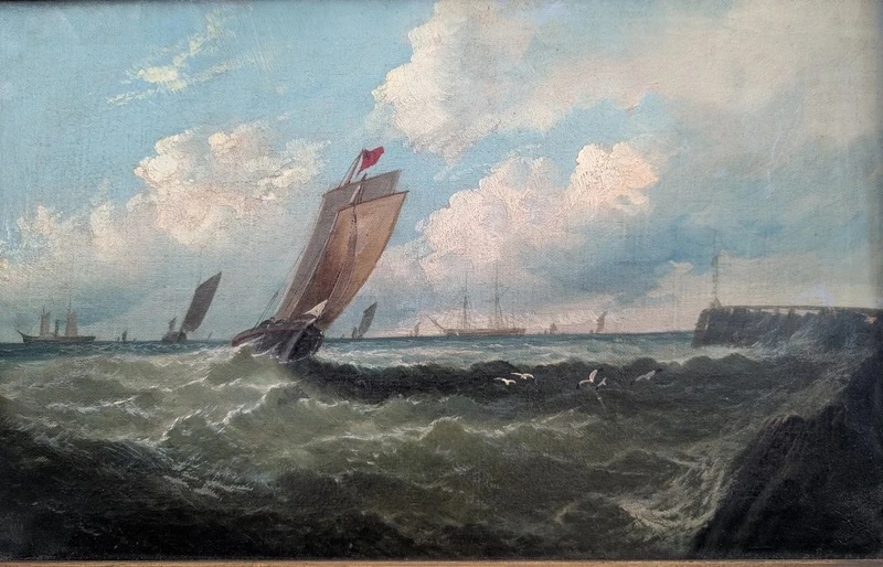 Marina with fishing boats along the coast – First half of the 19th century