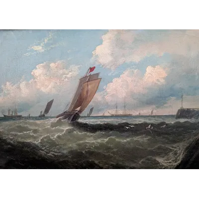 Marina with fishing boats along the coast – First half of the 19th century