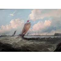 Marina with fishing boats along the coast – First half of the 19th century
