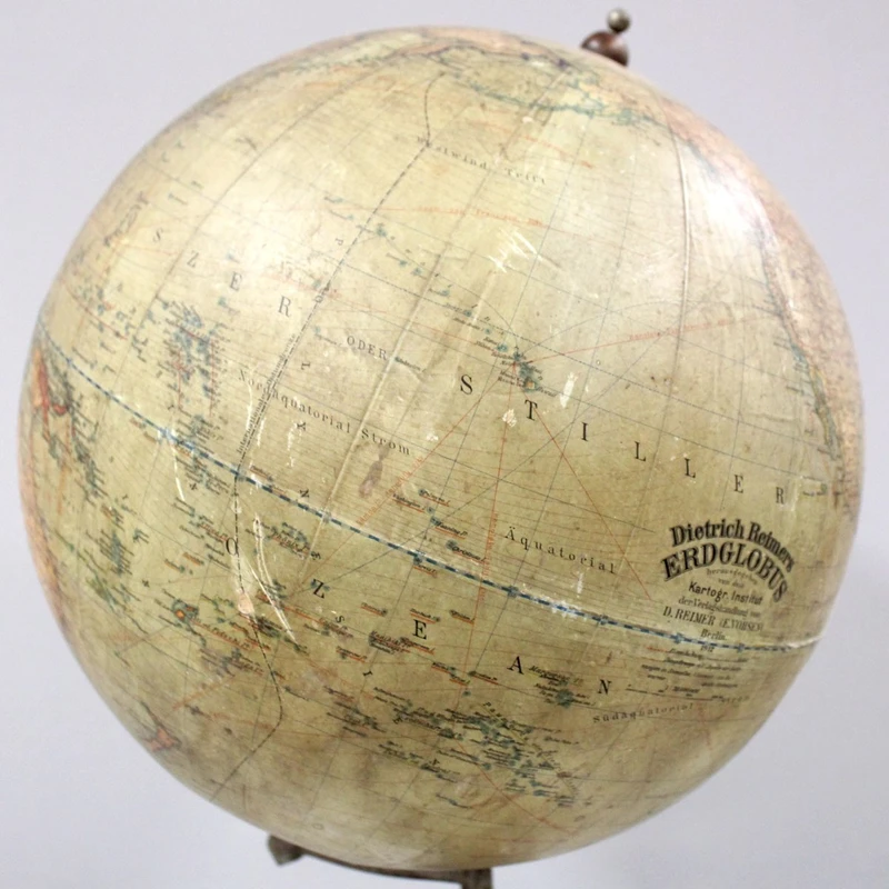 Globe terrestre ancien avec boussole « Dietrich Reimers », 1912 