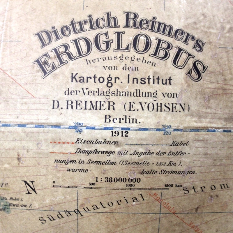 Globe terrestre ancien avec boussole « Dietrich Reimers », 1912 