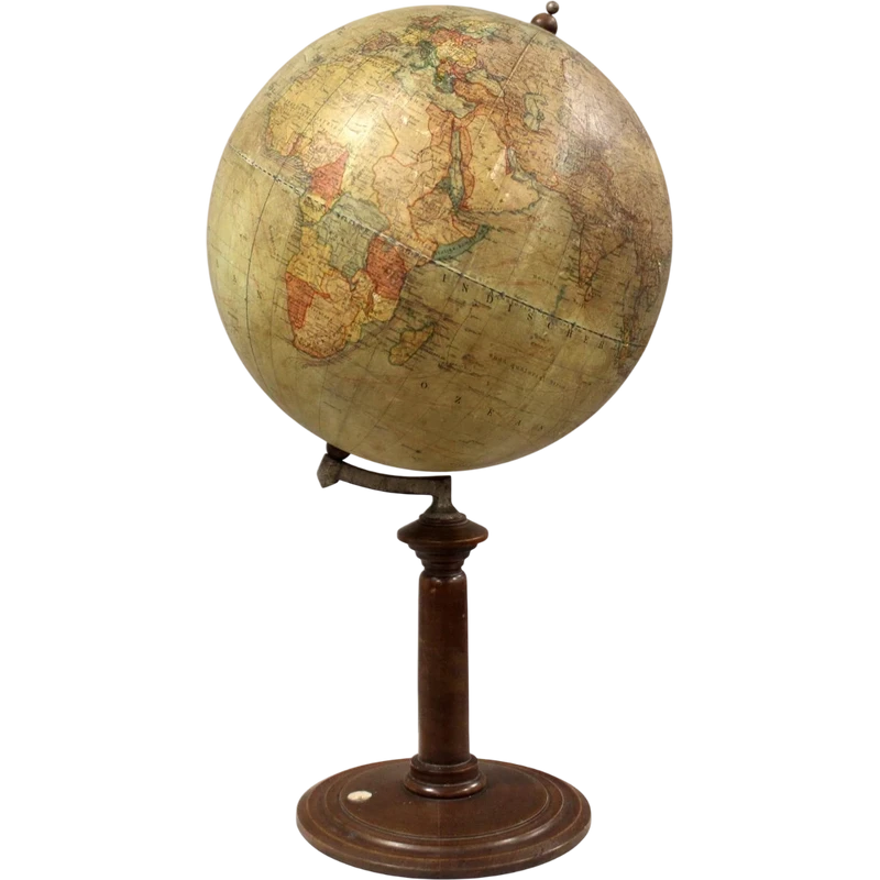 Globe terrestre ancien avec boussole « Dietrich Reimers », 1912 