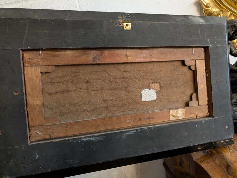 Marina with boats and figures on the shore Oil on canvas, 19th century