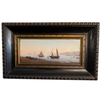 Marina with boats and figures on the shore Oil on canvas, 19th century