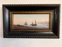 Marina with boats and figures on the shore Oil on canvas, 19th century