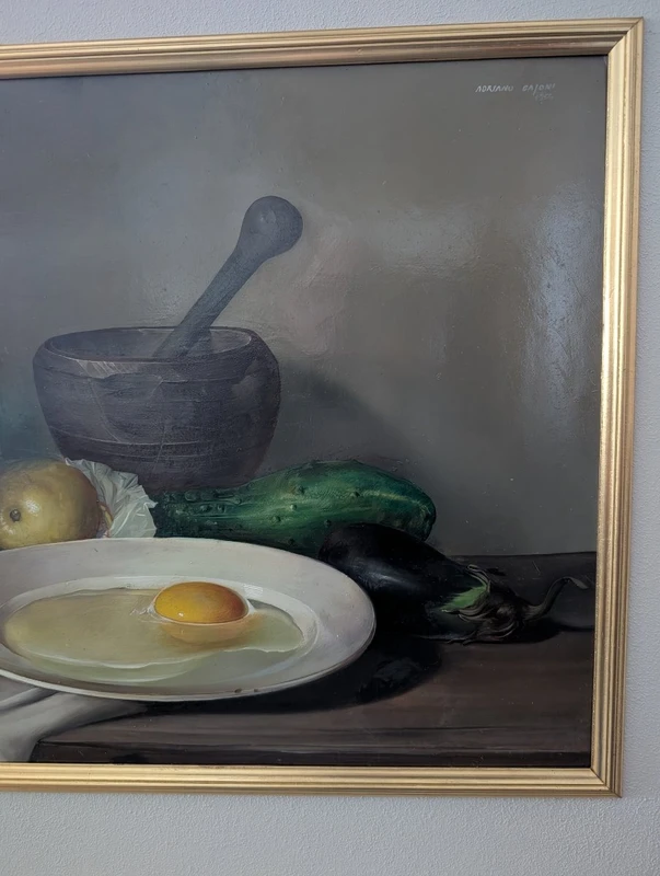 Nature morte raffinée représentant des ustensiles de cuisine – Adriano Gaioni, 1954