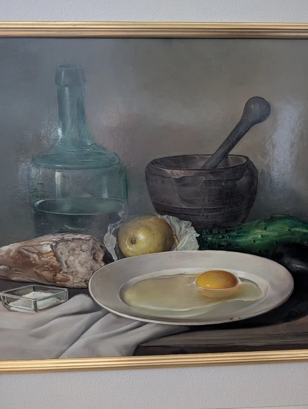 Nature morte raffinée représentant des ustensiles de cuisine – Adriano Gaioni, 1954