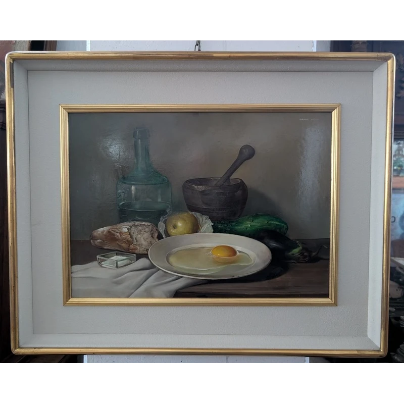 Nature morte raffinée représentant des ustensiles de cuisine – Adriano Gaioni, 1954