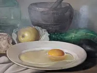 Nature morte raffinée représentant des ustensiles de cuisine – Adriano Gaioni, 1954
