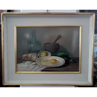 Nature morte raffinée représentant des ustensiles de cuisine – Adriano Gaioni, 1954