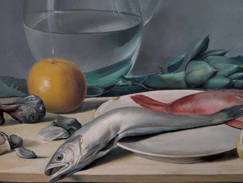 Still Life with Fish, Artichokes, and a Glass Pitcher – 20th Century