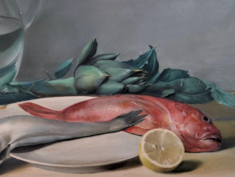 Still Life with Fish, Artichokes, and a Glass Pitcher – 20th Century