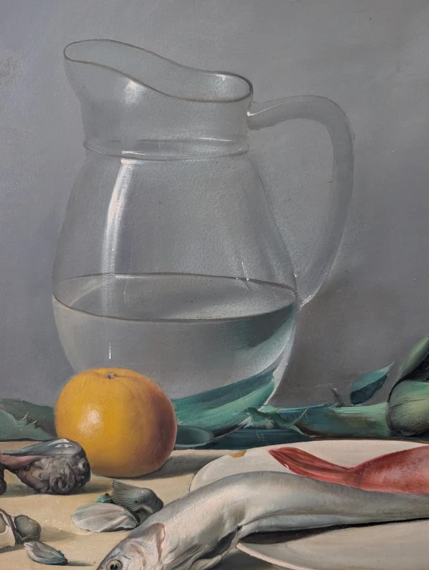 Still Life with Fish, Artichokes, and a Glass Pitcher – 20th Century