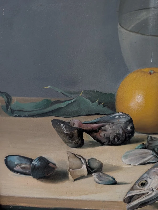 Still Life with Fish, Artichokes, and a Glass Pitcher – 20th Century