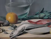 Still Life with Fish, Artichokes, and a Glass Pitcher – 20th Century