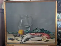 Still Life with Fish, Artichokes, and a Glass Pitcher – 20th Century